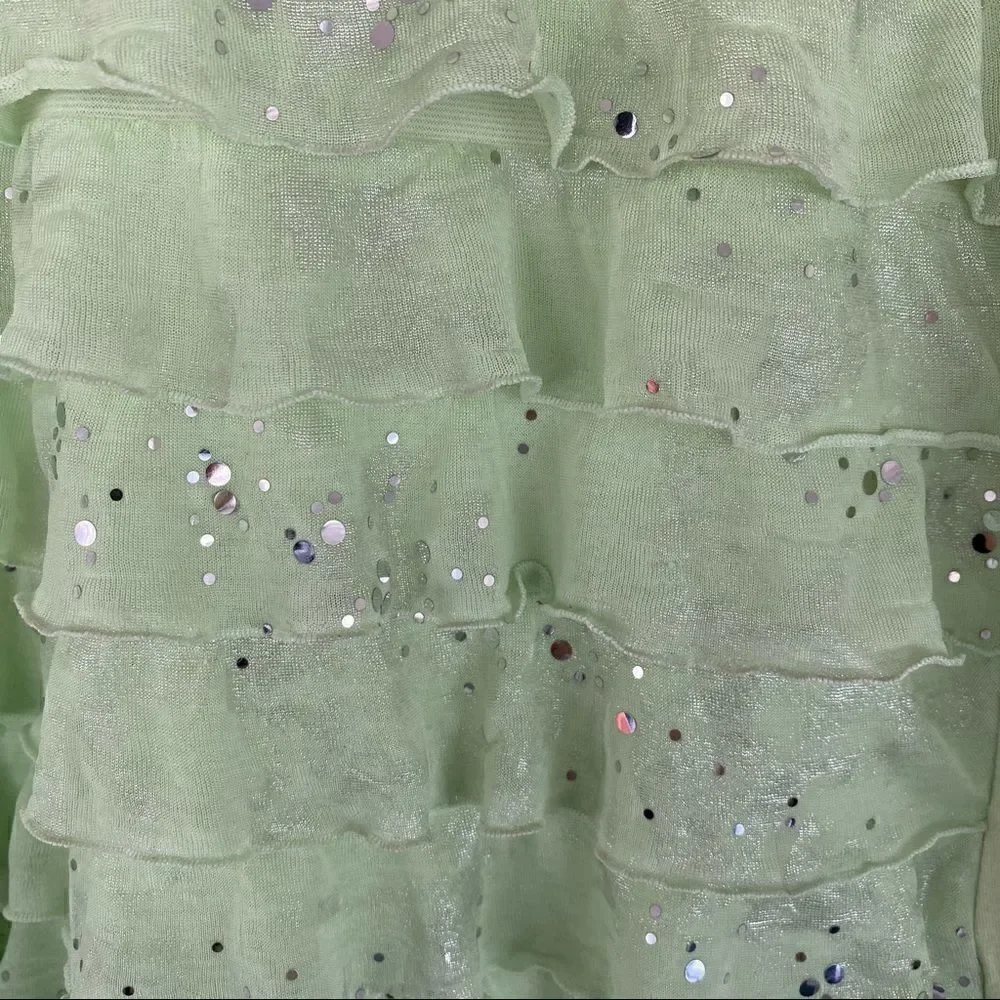 Justice ruffle front sequin shimmer top green sz10